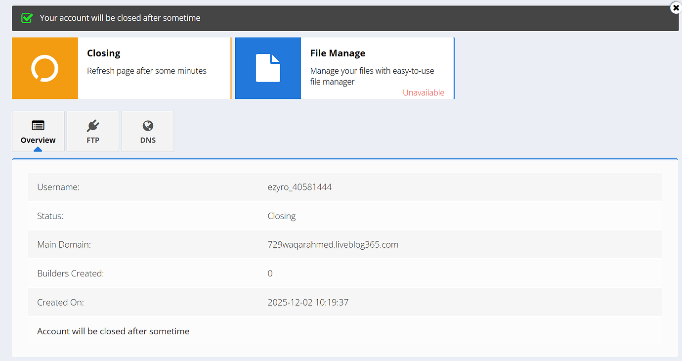 Account Deletion - Hosting Support - Profreehost Forum