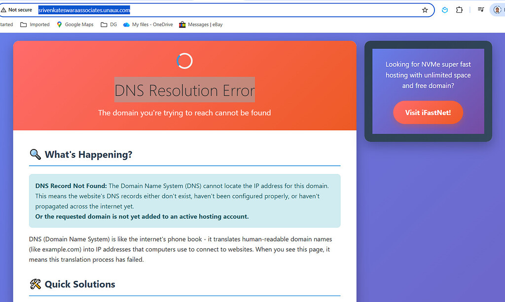 DNS Resolution Error - Hosting Support - Profreehost Forum